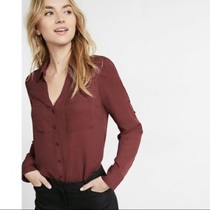Express Portofino Slim Fit Shirt- BURGUNDY